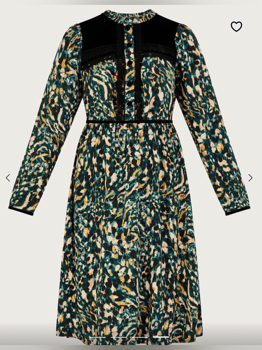 Monsoon Teal, Black & Cream Long Sleeve Printed Midi Dress